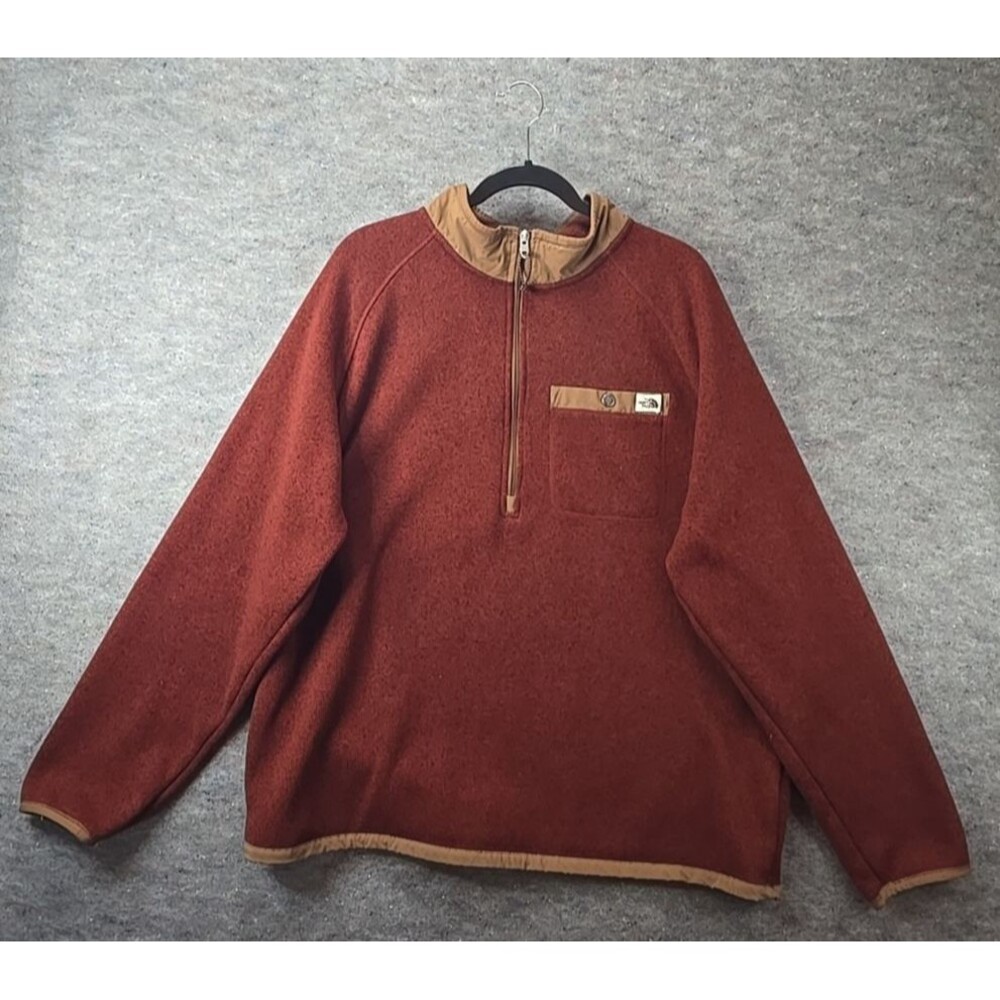 The North Face Pullover Quarter Zip Sweater Fleece Chest Pocket Men XXL Rust Red